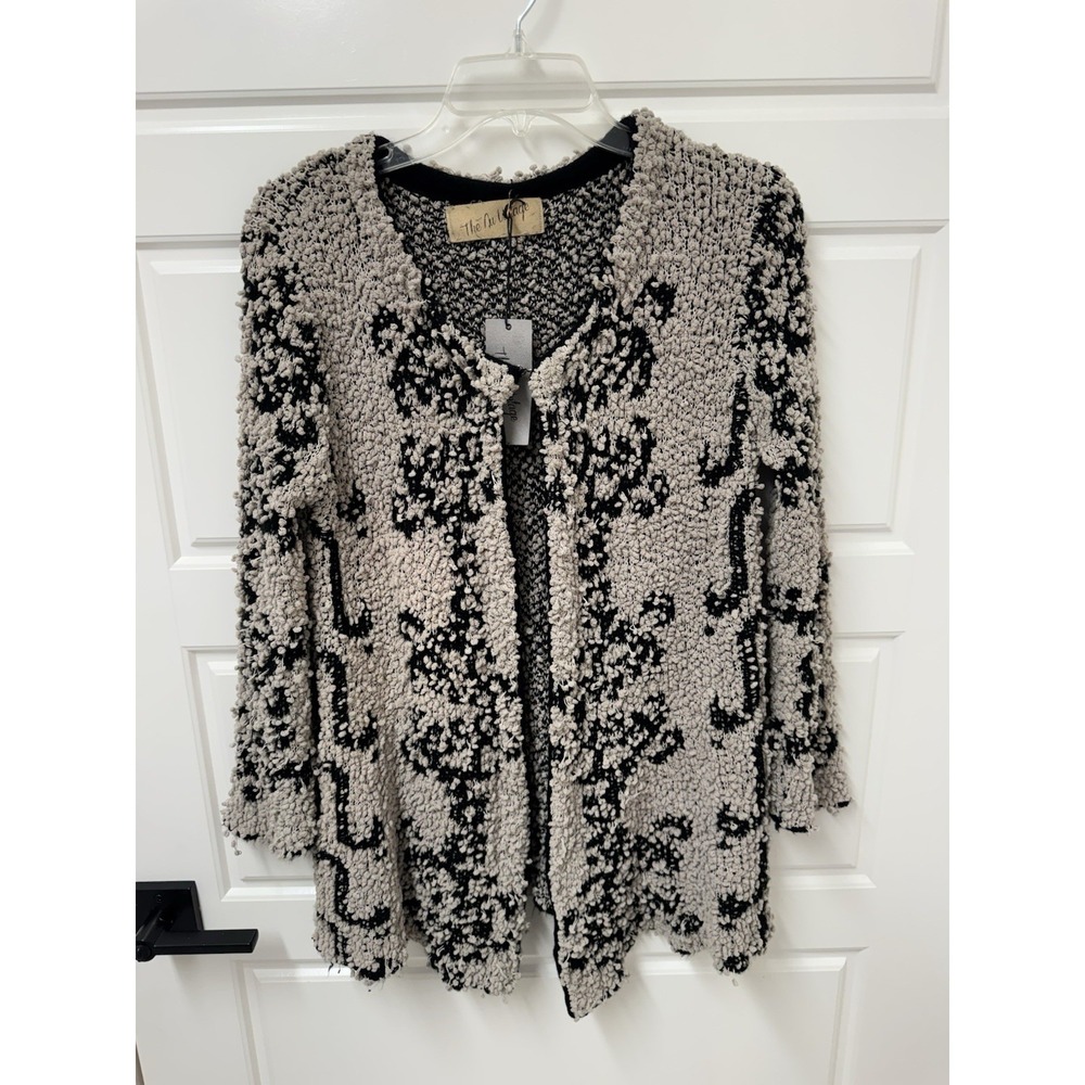 The Nu Vintage Chunky Weave Open Front Cardigan Beige Black Medium NWT SWT-777